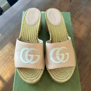 EUC Gucci Espadrille Slide with Interlocking G - Pink, 38.5